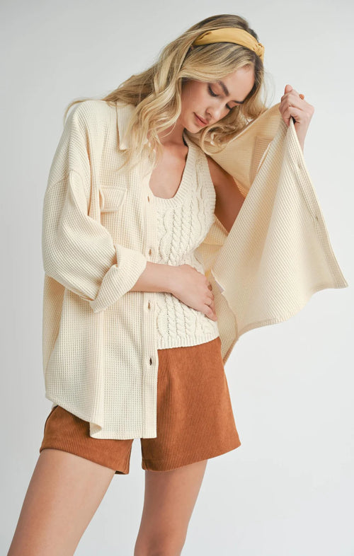 COMFY WAFFLE KNIT SHACKET