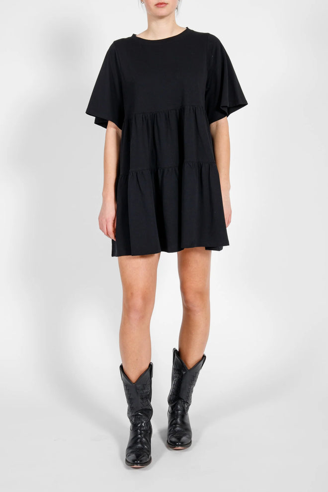 BTL TIERED T-SHIRT DRESS - BLACK