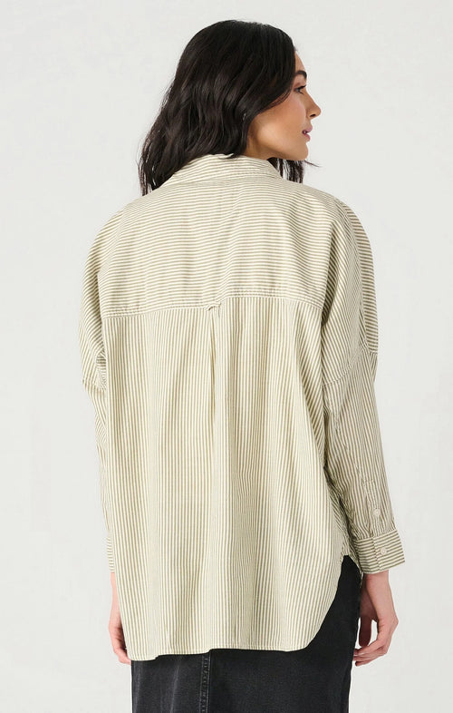 LS OVERSIZED BUTTON UP - IVORY/OLIVE