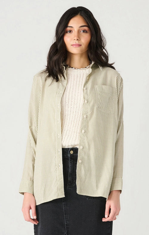 LS OVERSIZED BUTTON UP - IVORY/OLIVE