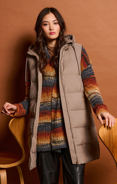 HOODED PUFFER VEST - TAUPE