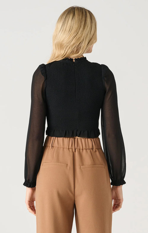 BLACK TAPE SMOCK WOVEN TOP